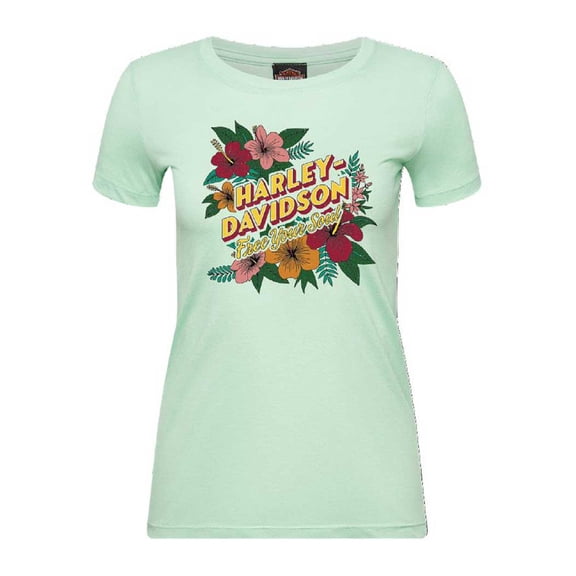 Harley-Davidson Women's Tropics Crew-Neck Short Sleeve Tee, Mint Green (L)