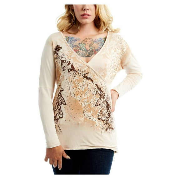 Harley-Davidson Women's Victorian Elegance V-Neck Long Sleeve Top - Cream (M), Harley Davidson