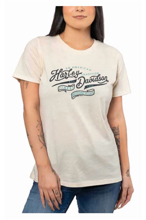 Women's Vintage Label Short Sleeve Crew-Neck Tee, Natural (M), Harley Davidson