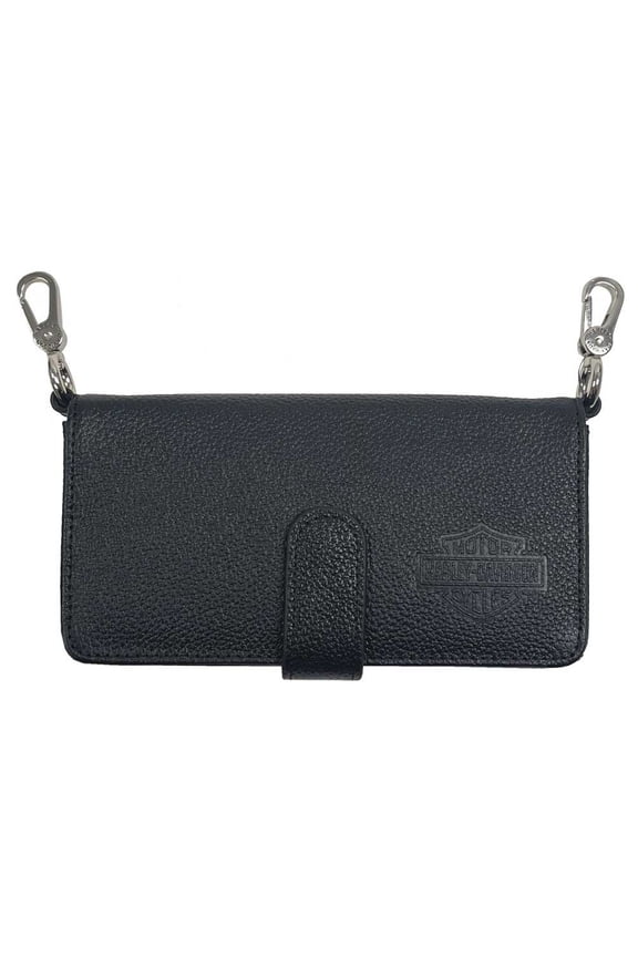 Women's Vixen Bar & Shield Leather Phone Crossbody Purse - Black, Harley Davidson