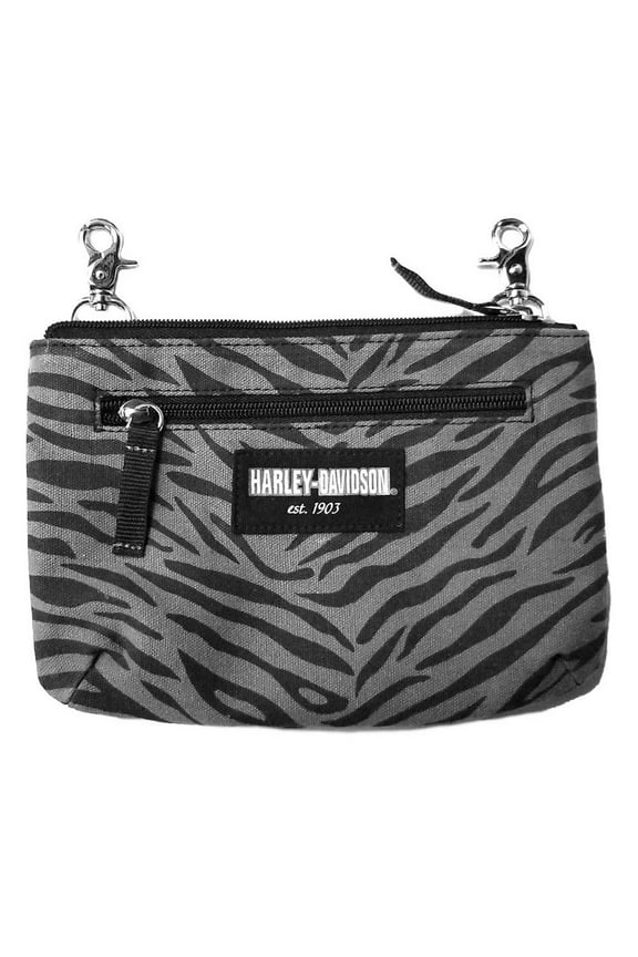 Women's Zebra Print Cotton Canvas Hip Bag w/ Strap- Gray & Black, Harley Davidson