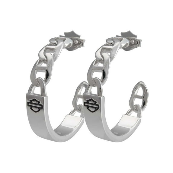 Harley-Davidson Womens B&S Mariner Chain Hoop Earrings - Stainless Steel, Harley Davidson