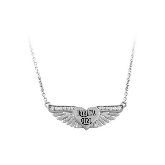 Harley-Davidson Womens Bling Harley Girl Wing Necklace, Shiny Silver HDN0453, Harley Davidson