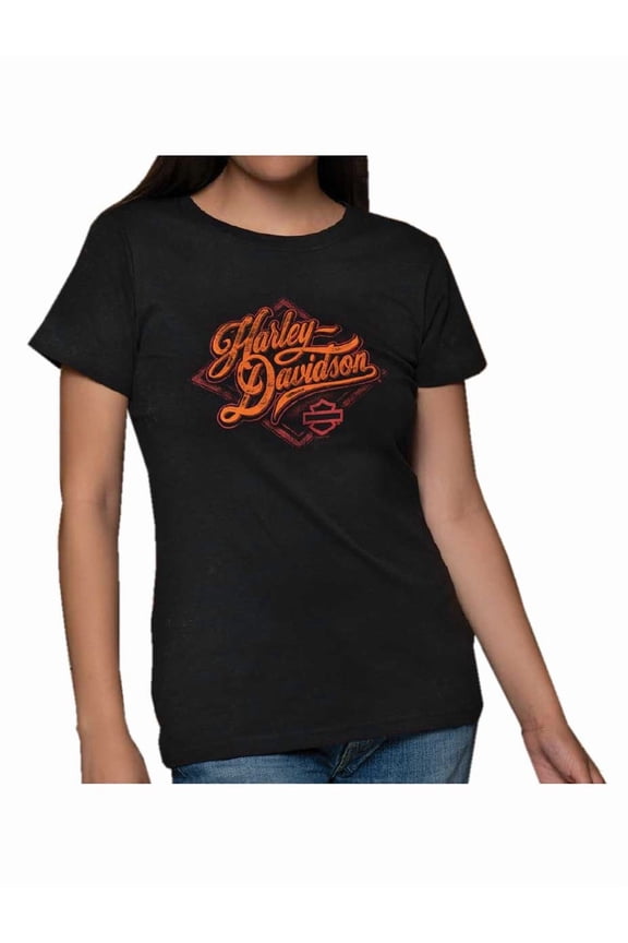 Womens Exterior Crew-Neck Short Sleeve Cotton-Blend Tee (L), Harley Davidson
