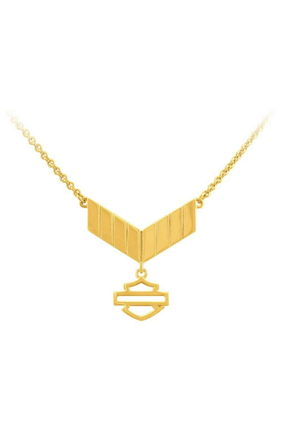 Womens Insignia Open Bar & Shield Sterling Necklace, Gold Plated, Harley Davidson