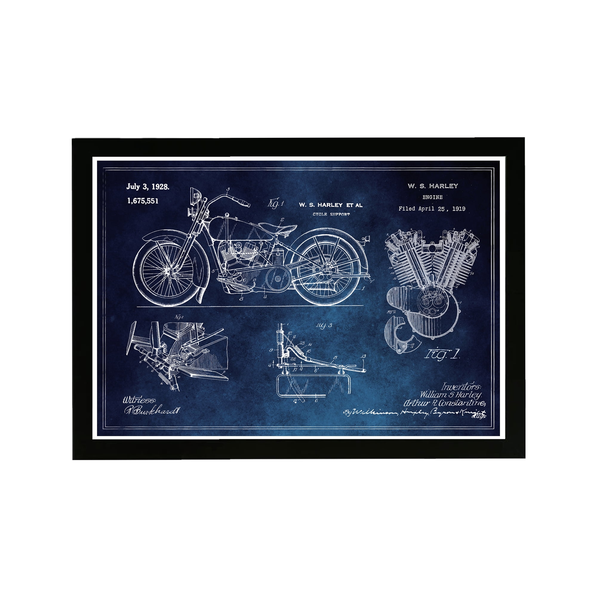 Harley Engine 1923 Blue Chalkboard Framed Print for Kids