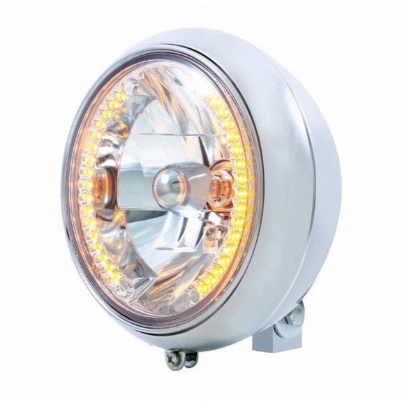 Harley Motorcycle 7" Crystal Headlight Lamp / 34 LED Amber Marker Turn Signals