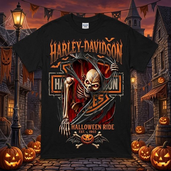 Harley Motorcycle Halloween Graphic T-Shirt