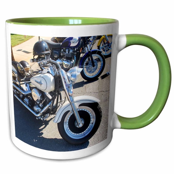 3drose, Harley Motorcycle® in Front, 15oz Two-tone Green Mug