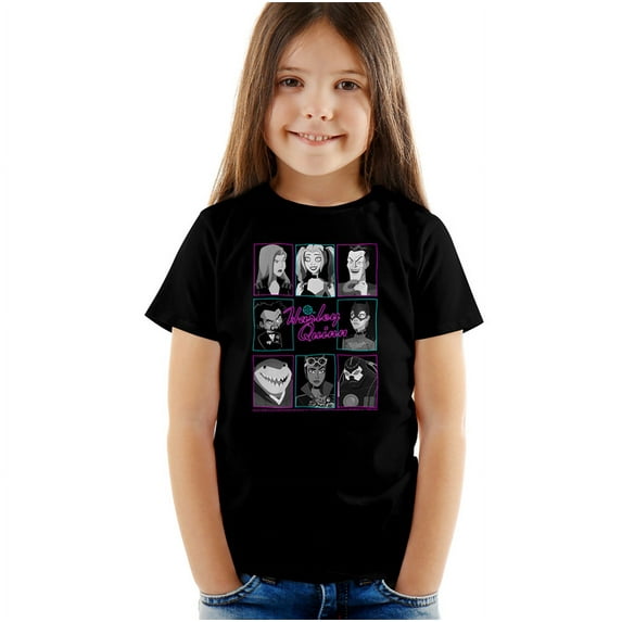 Harley Quinn Animated Series Group Heads Kids T Shirt (4) for Youth Toddler Boys and Girls, Black
