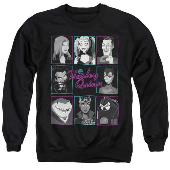 Harley Quinn Animated Series Group Heads Unisex Adult Crewneck Sweatshirt (3X-Large) Black