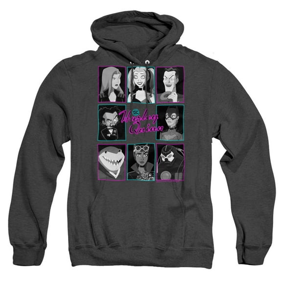 Harley Quinn Animated Series Group Heads Unisex Adult Pull-Over Heather Hoodie (3X-Large) Black