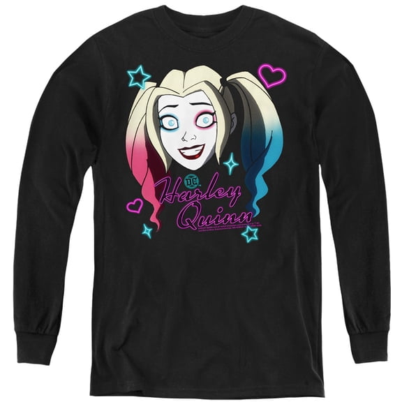 Harley Quinn Animated Series Harley Head Kids Long Sleeve T Shirt (Small) for Youth Boys and Girls, Black