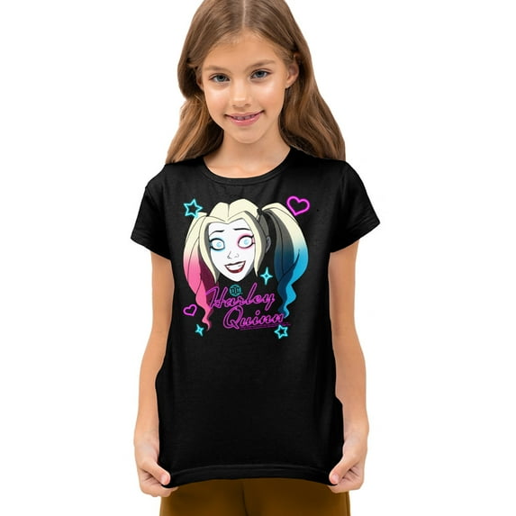Harley Quinn Animated Series Harley Head Kids T Shirt (Medium) for Youth Toddler Boys and Girls, Black