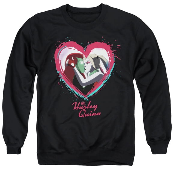 Harley Quinn Animated Series Harley Ivy Kiss Unisex Adult Crewneck Sweatshirt (Medium) Black