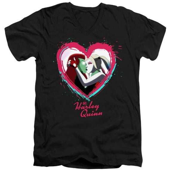 Harley Quinn Animated Series Harley Ivy Kiss Unisex Adult V-Neck T Shirt (Large) Black