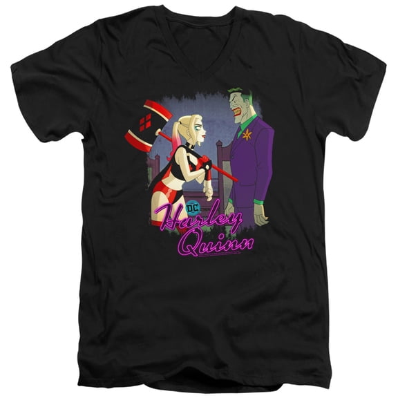 Harley Quinn Animated Series Harley and Mr. J Unisex Adult V-Neck T Shirt (Medium) Black