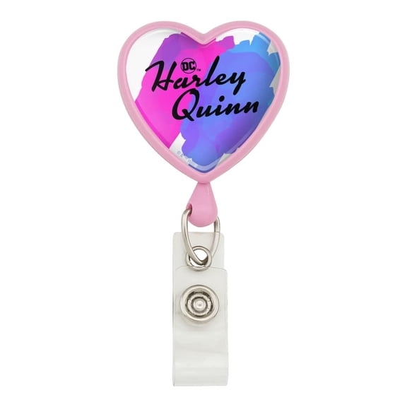 Harley Quinn Animated Series Logo Heart Lanyard Retractable Reel Badge ID Card Holder - Pink