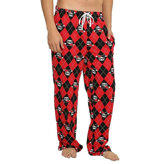 Undergirl Adult Unisex Harley Quinn Argyle Print Sleep Pants, Red 1-Pack