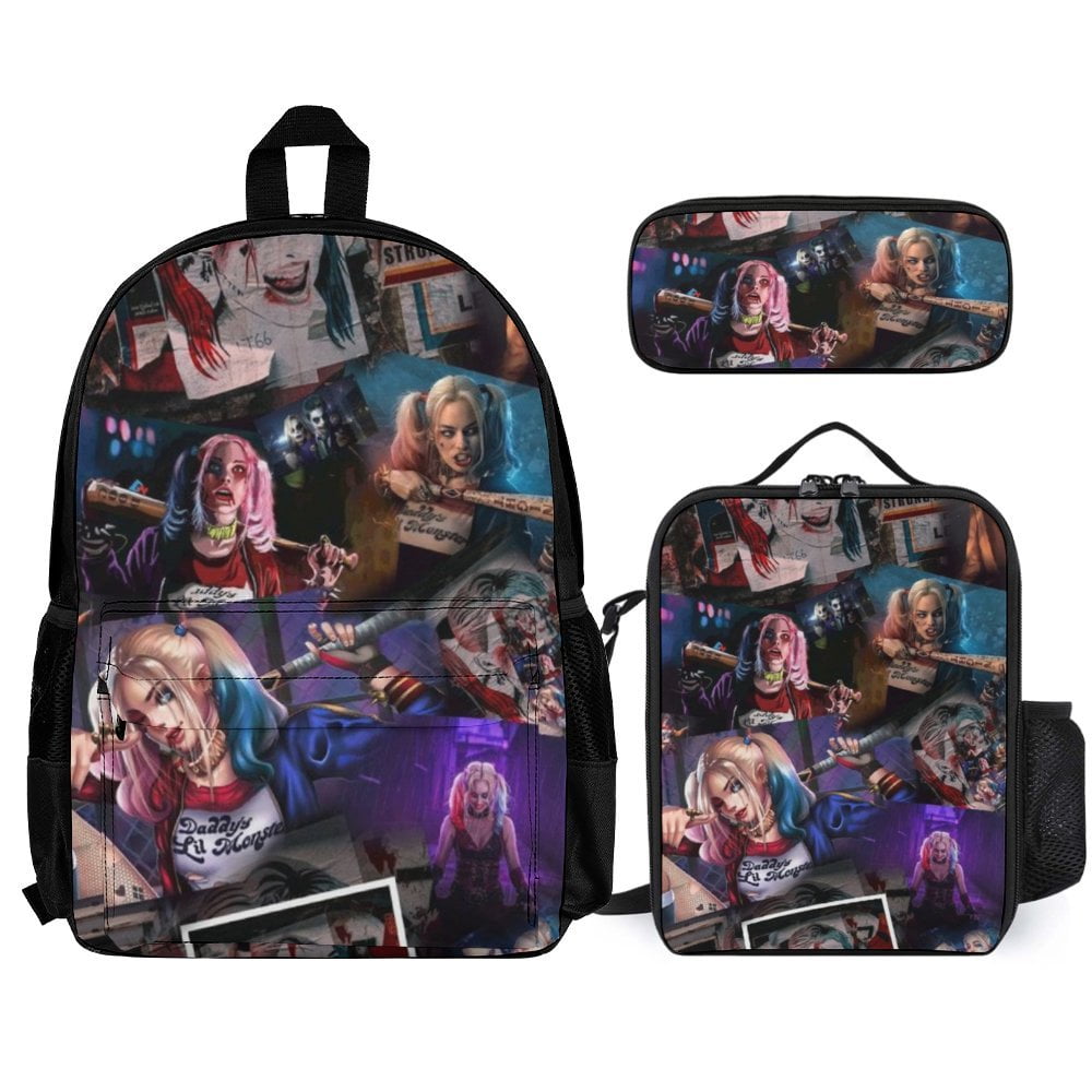 Harley Quinn Backpack With Lunch Bag Pencil Case Lunch Box Pen Bag 