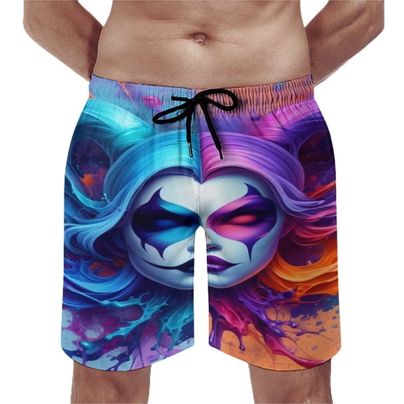 Harley-Quinn Beachwear Men's Hawaiian Beach Shorts Elastic Waist Drawstring Lightweight Summer Casual Shorts with Pocket XS