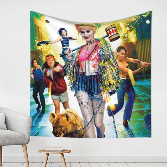 Harley Quinn Bird Prey Tapestry Luxury Wall Hanging Tapestries Decor For Bedroom Living Room Dormitory Mural Blanket 59x59in