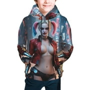 ERBASDYWMGT Harley Quinn Boys Girls Unisex Hoodie Novelty Pattern Hooded Pullover Sweatshirt with Pocket, Casual Hoodies Outerwear Gifts for Teens Kids