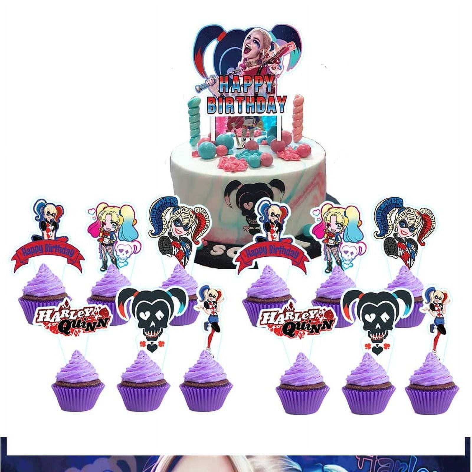 Harley Quinn Cake Topper Cupcake Set Party Supplies Decoration Birthday
