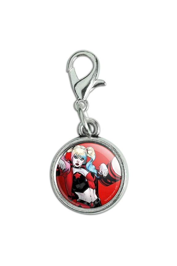Harley Quinn Character Antiqued Bracelet Pendant Zipper Pull Charm with Lobster Clasp