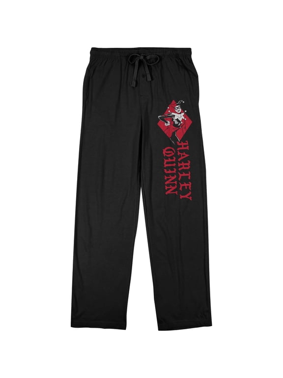 Harley Quinn Character and Logo Men's Black Drawstring Sleep Pajama Pants -XXL
