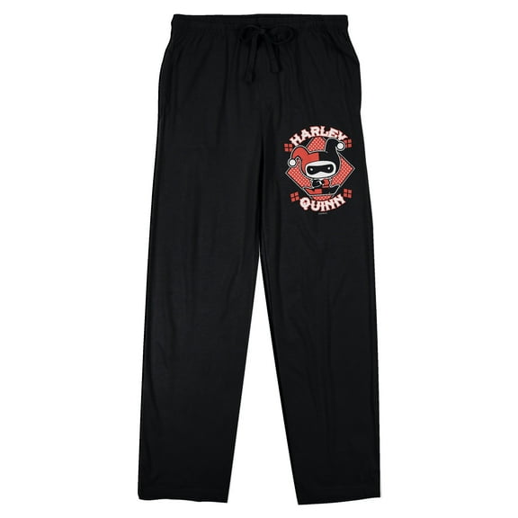 Harley Quinn Chibi Harley Polka Dot Diamond Women's Black Sleep Pajama Pants-Medium