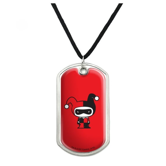 Harley Quinn Cute Chibi Character Military Dog Tag Pendant Necklace with Cord