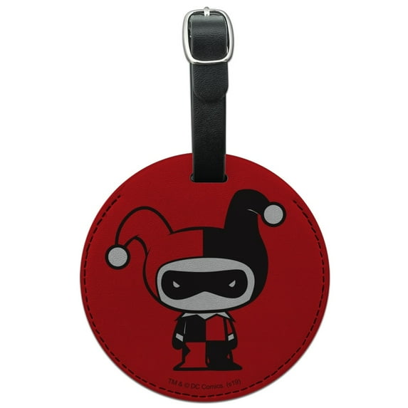 Harley Quinn Cute Chibi Character Round Leather Luggage Card Suitcase Carry-On ID Tag