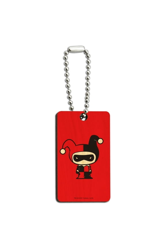 Harley Quinn Cute Chibi Character Wood Wooden Rectangle Keychain Key Ring