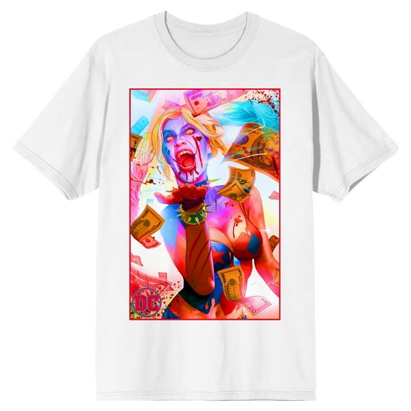 Harley Quinn Deceased Harley Waterprint Crew Neck Short Sleeve Men's White T-shirt-XXL