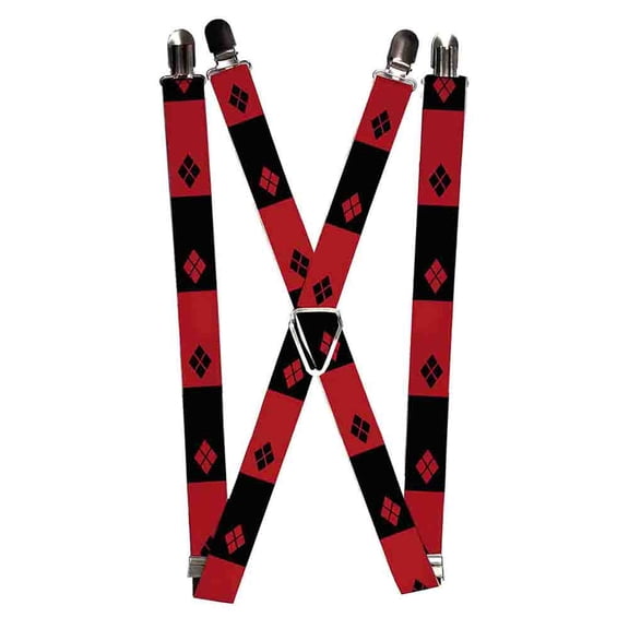 Harley Quinn Diamond Blocks2 Red Black Red Suspenders 1.0" Wide