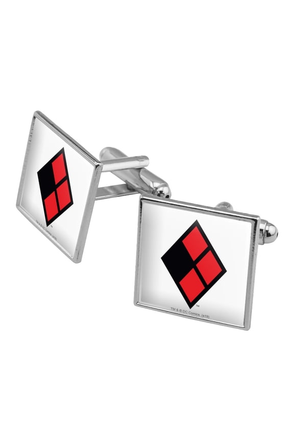 Harley Quinn Diamond Logo Square Cufflink Set - Silver or Gold