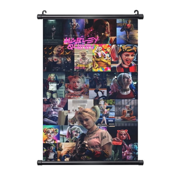 Harley Quinn Hanging Poster, Black Plastic Shaft Wall Hanging Posters Scroll Hanger, Canvas Artwork Wall Art Painting Decor for Living Room Bedroom Office 16"X24"
