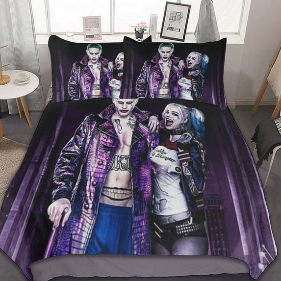 Harley Quinn Joker Animated 3 Pieces Bedding Sets Comfortable Soft Comforter Sets Decoration Bedroom Gifts With 1 Duvet Cover 2 Pillowcases