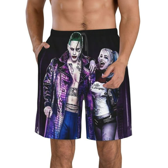 Harley Quinn Joker Animated Men's Beach Shorts Swim Trunks Casual Quick Dry Board Shorts Swimwear with Mesh Lined and Pockets