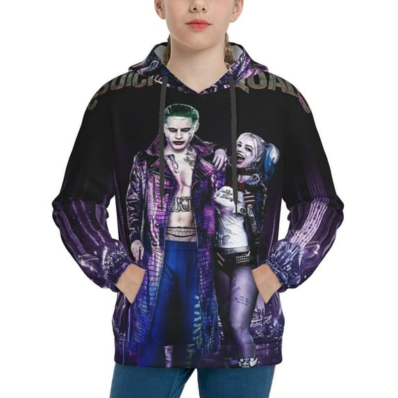 Harley Quinn Joker Animated Youth Sweatshirt Hoodies Pullover 3D Print Novelty Hooded Hoody Clothes For Boys Girls Teen Clothing