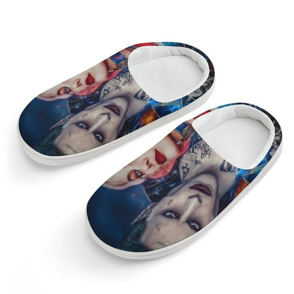 Harley Quinn Joker Kid's Cotton Slippers Winter Warm Soft Plush Slippers with Rubber Sole Non-Slip Indoor Outdoor Slip on Shoes Fluffy House Slippers For Boys Girls Teen
