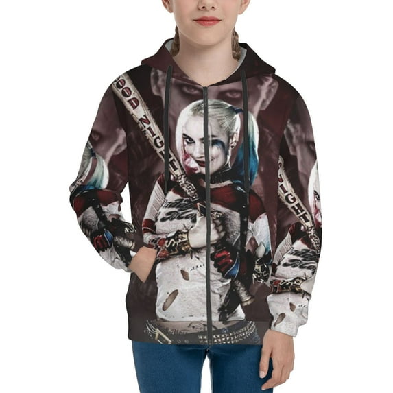Harley Quinn Joker Teen Sweatshirts Hoodies Youth Hooded Hoody Fashion Zipper Coat For Boys And Girls