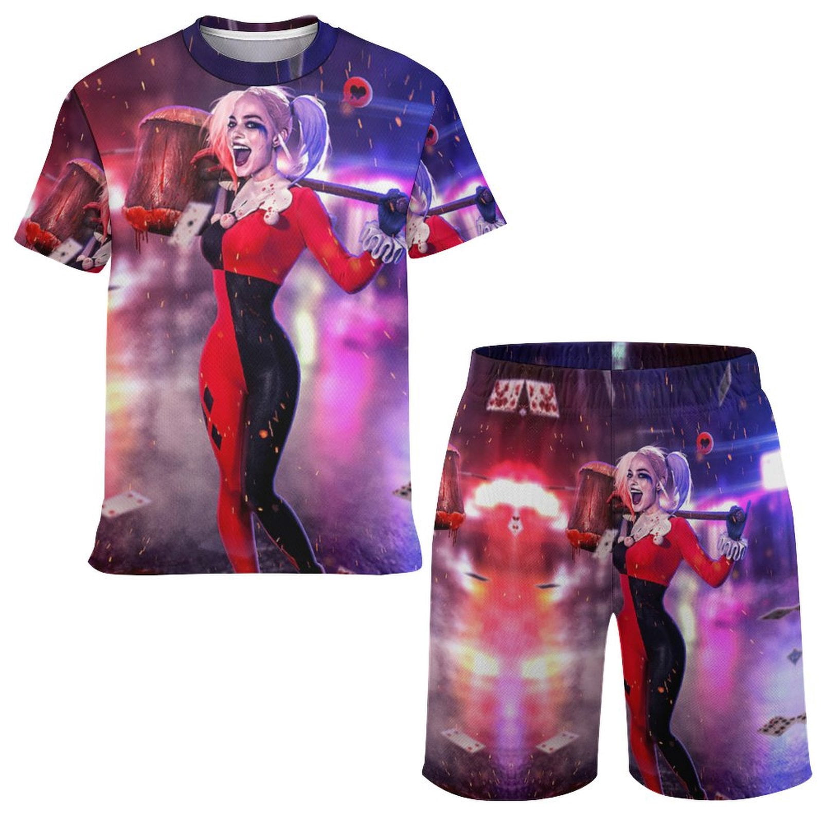 Harley Quinn Kids Short Sleeve Mesh TShirt And Shorts Outfit Set — free download