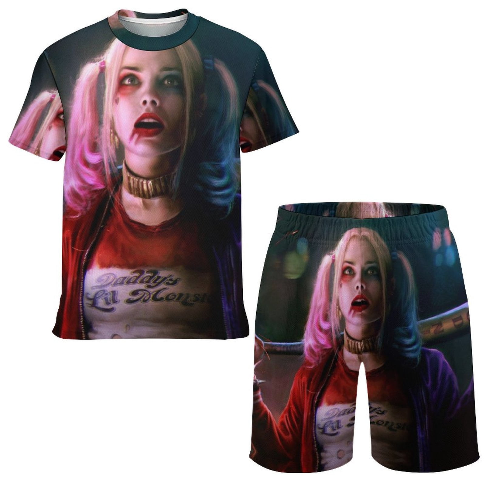Harley Quinn Kids Short Sleeve Mesh TShirt And Shorts Outfit Set — free download