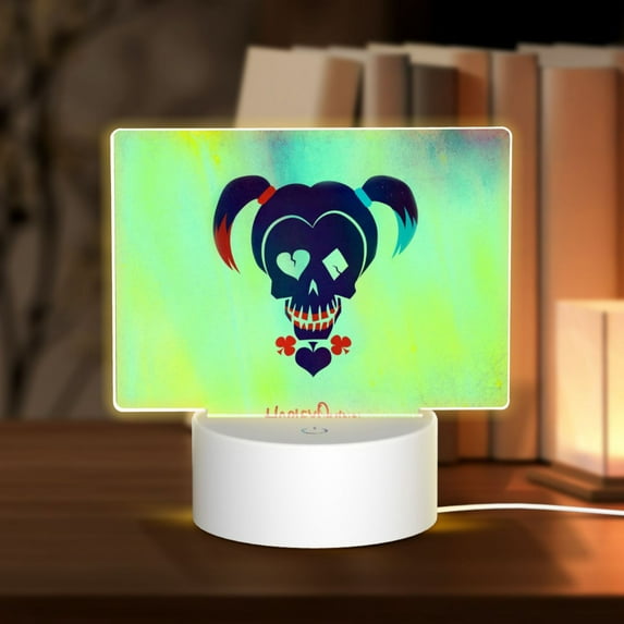 Harley Quinn Logo Acrylic Night Light Adjustable 3 Light Modes USB Cable Lamp Light Display Base Rectangular LED Light For Bookshelves Desk Bedside Tables Bedroom Child Room