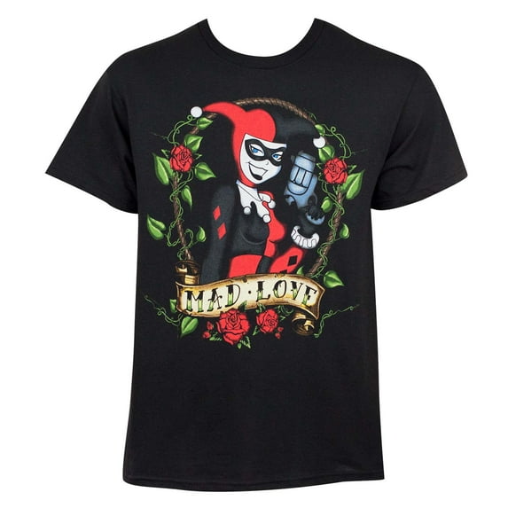 Harley Quinn Men's Black Mad Love T-Shirt-Small