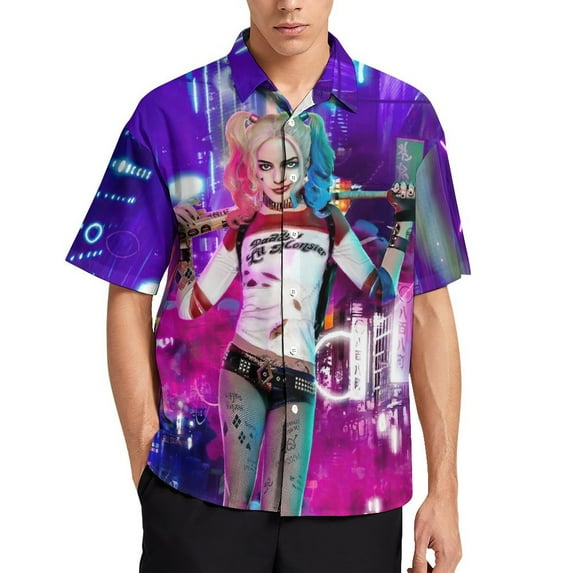 Harley Quinn Mens Hawaiian Shirt Short Sleeve Button Down Shirts Tropical Summer Beach Shirts