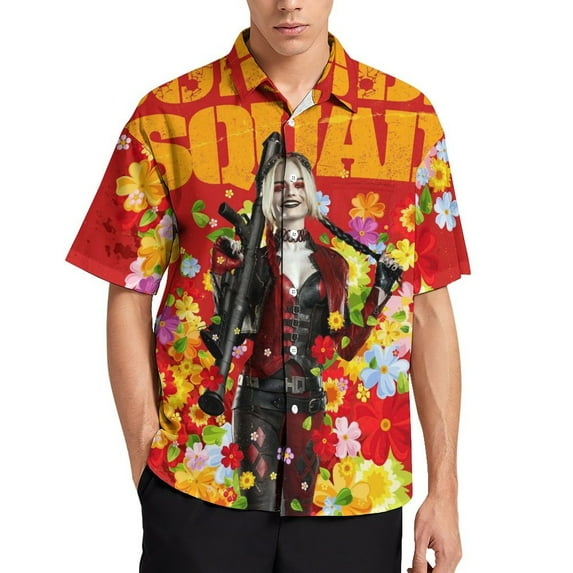 Harley Quinn Mens Hawaiian Shirt Short Sleeve Button Down Shirts Tropical Summer Beach Shirts