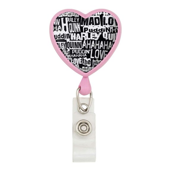 Harley Quinn Ransom Pattern Heart Lanyard Retractable Reel Badge ID Card Holder
